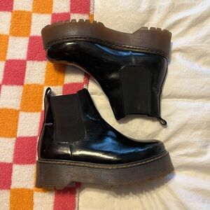 Free People Platform Patent Leather Ankle Boots